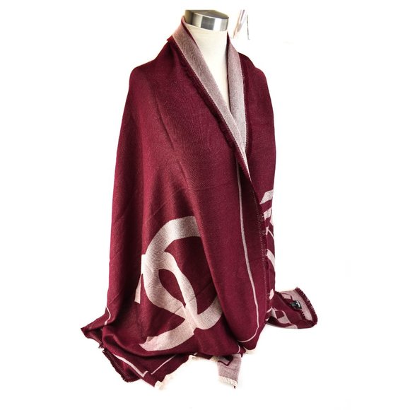 CHANEL: Burgundy, "CC" Logo Cashmere/Silk Scarf mw - Picture 10 of 13